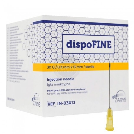 Zarys dispoFINE  naalden  – 30 G 0,3 x 13 mm (1/2") Geel – 100 stuks